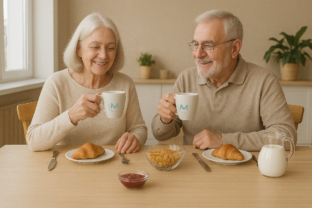 Älteres Paar frühstückt