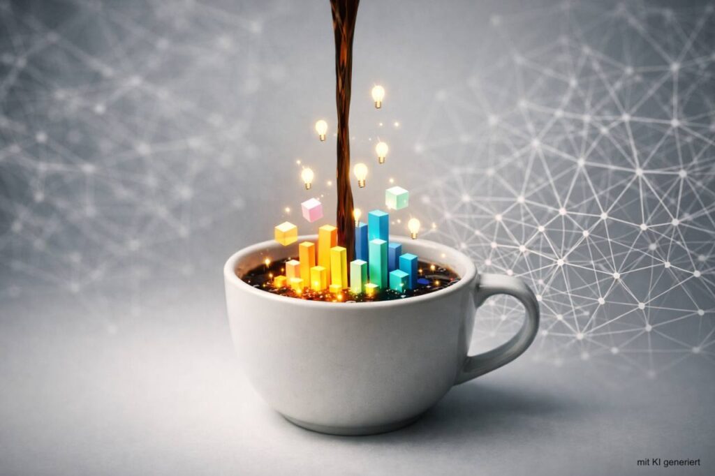 mit KI generiertes Symbolbild für den Artikel über den Zusammenhang zwischen Kaffee und Kreativität.