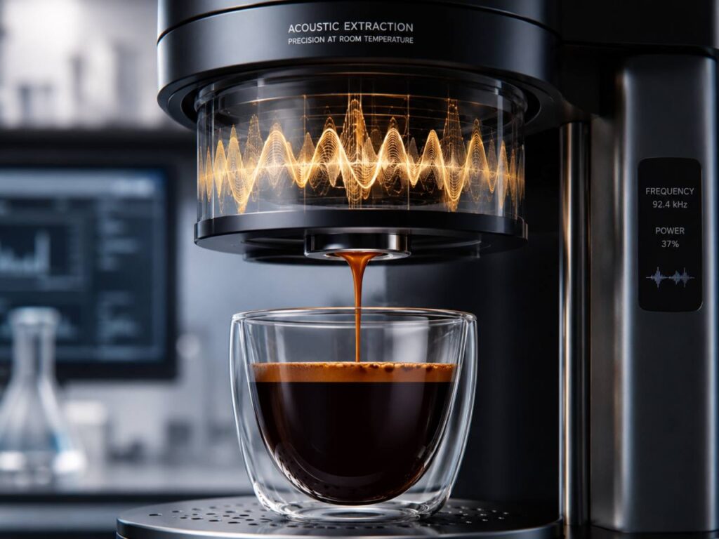 KI generiertes Bild eines mit Ultraschall zubereiteten Espresso