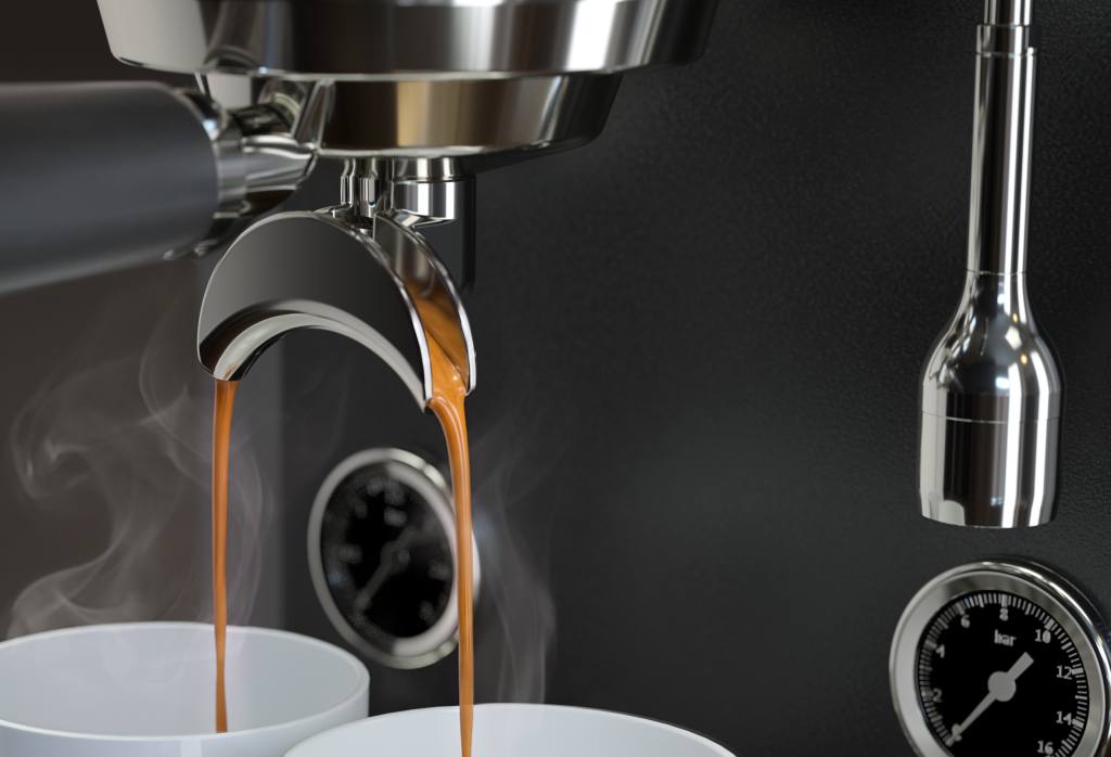 Close-up des Kaffeeauslaufs der Mahlkönig Xenia.