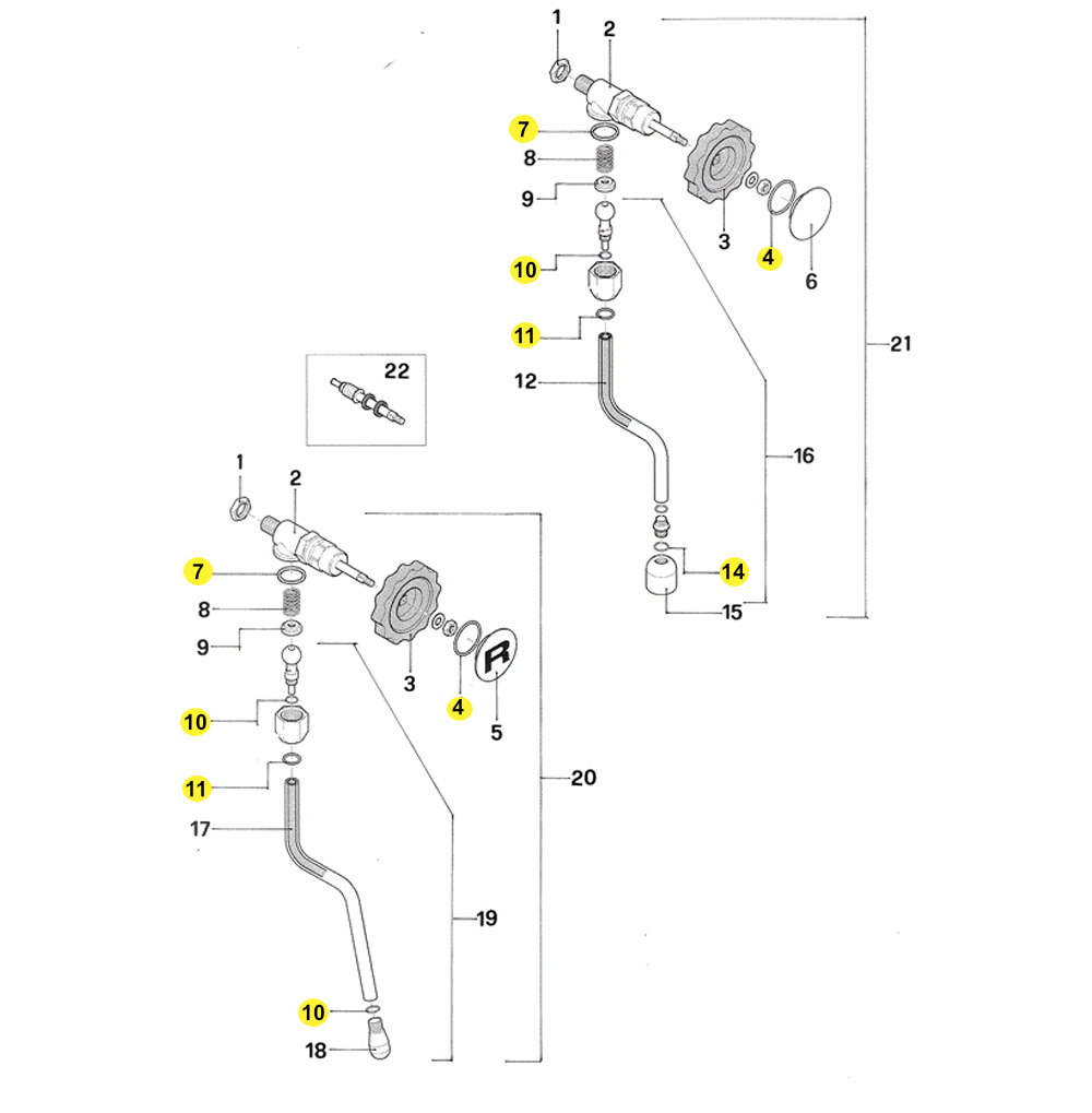 Rocket Espresso Dampf,- Heißwasser Dichtungssatz